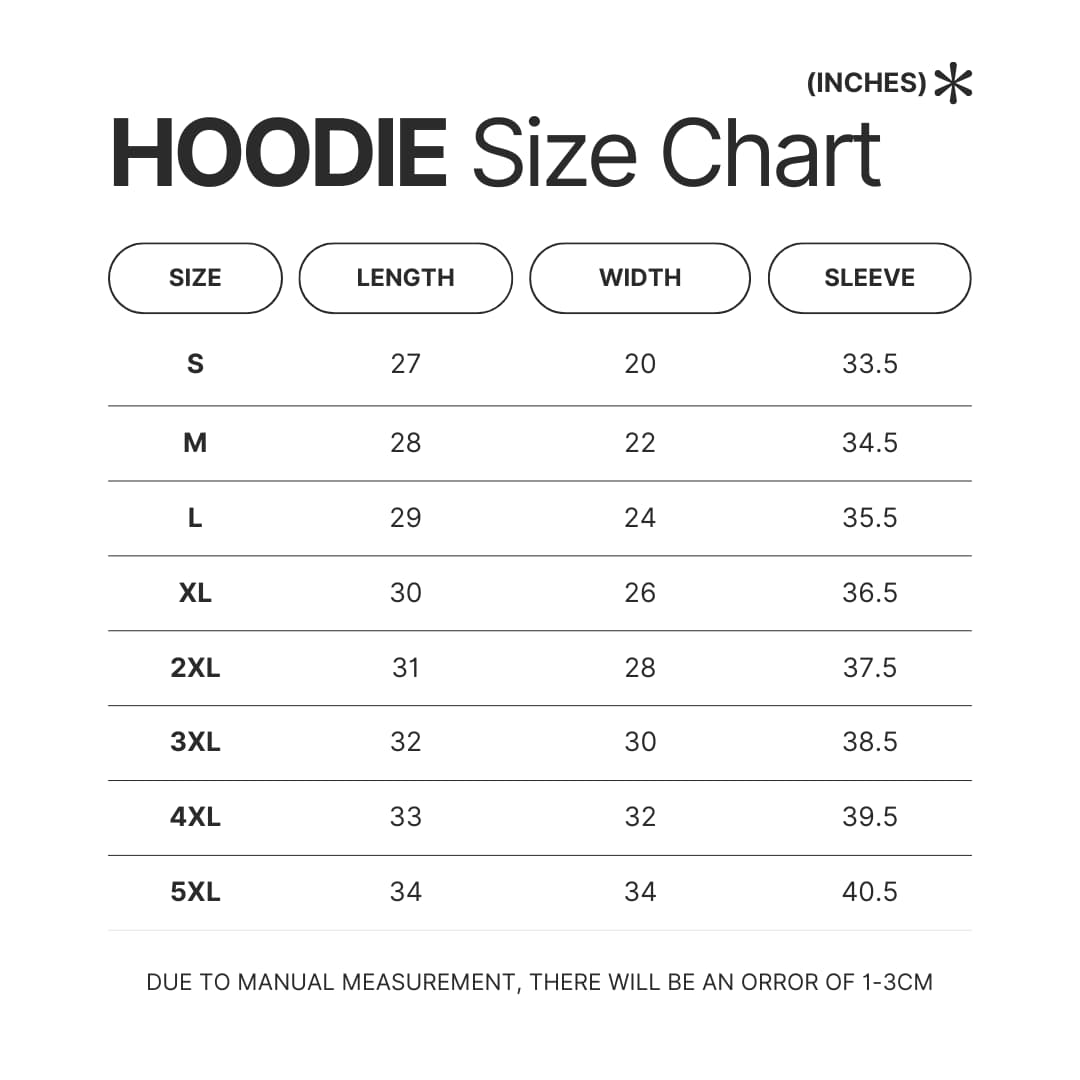 Hoodie Size Chart - Tanya The Evil Store