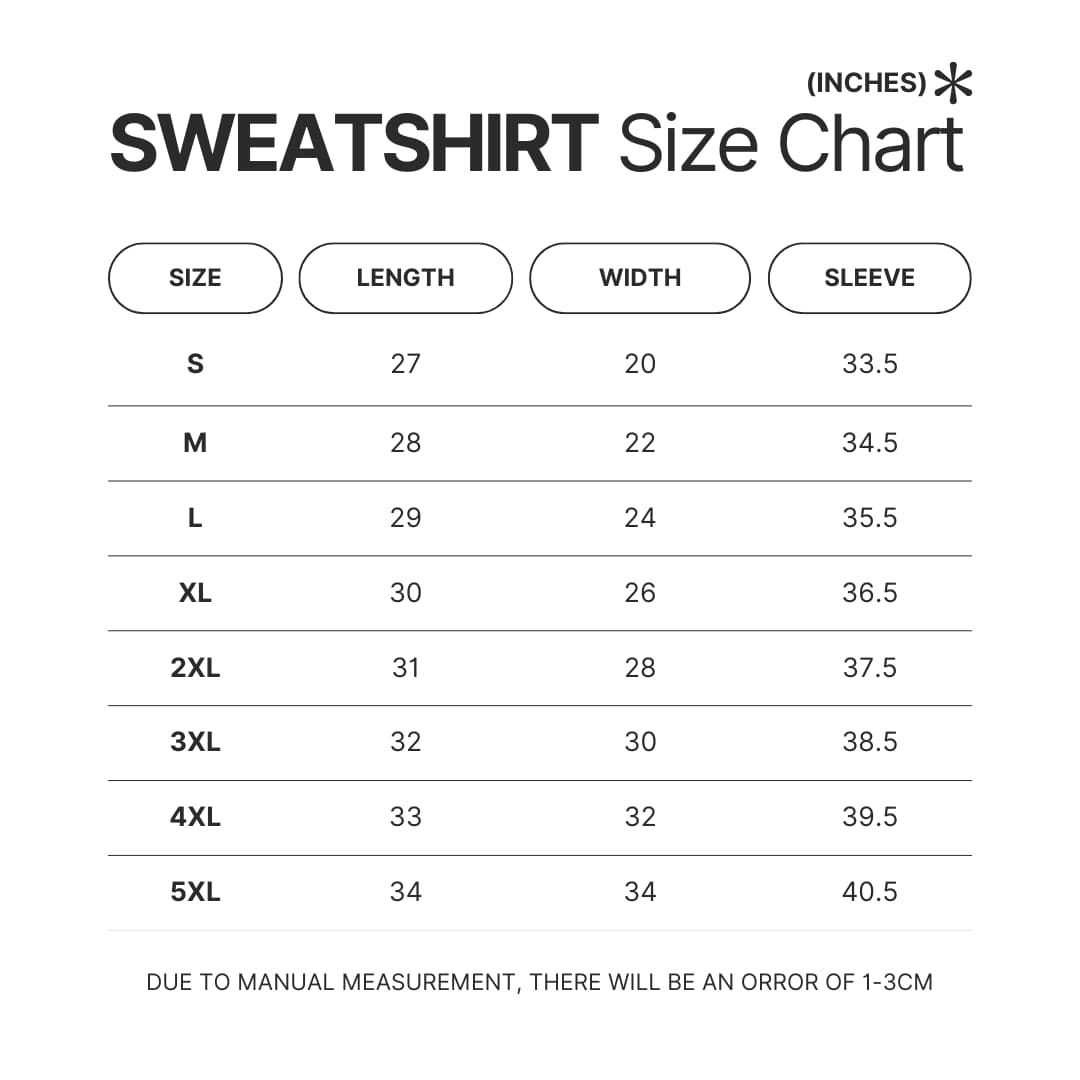 Sweatshirt Size Chart - Tanya The Evil Store