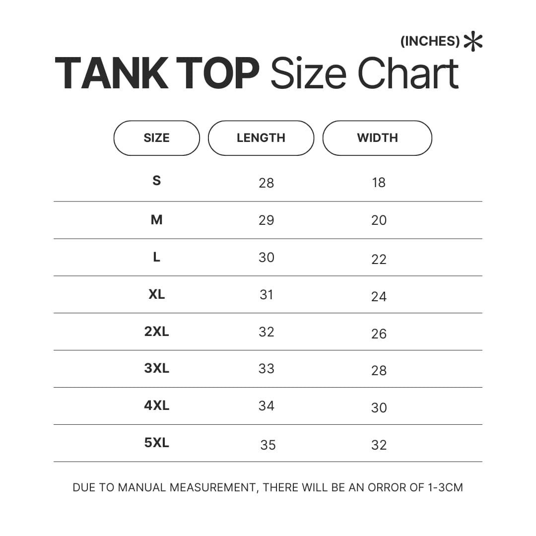 Tank Top Size Chart - Tanya The Evil Store