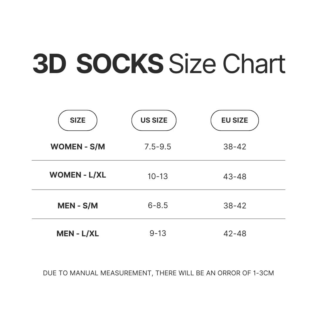 3D Socks Size Chart - Tanya The Evil Store
