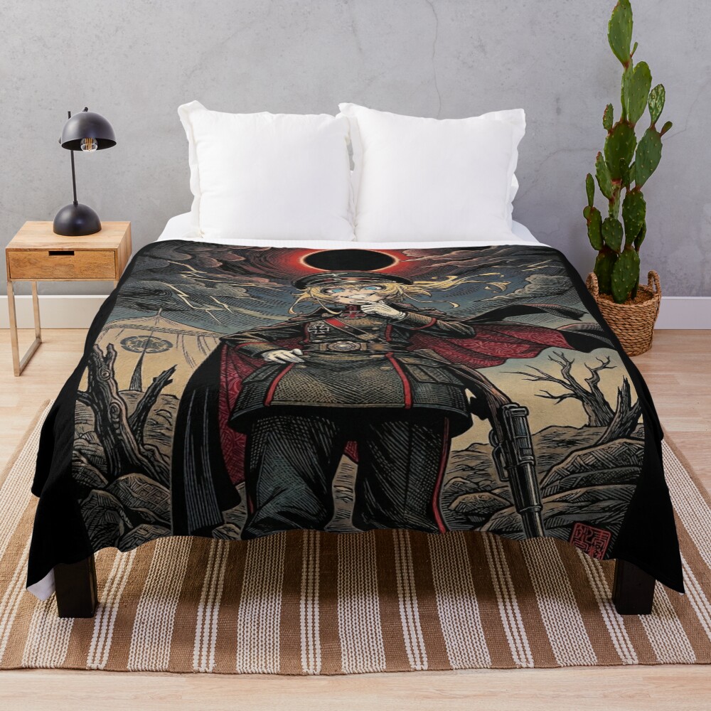 Vintage Tanya Degurechaff Anime Throw Blanket