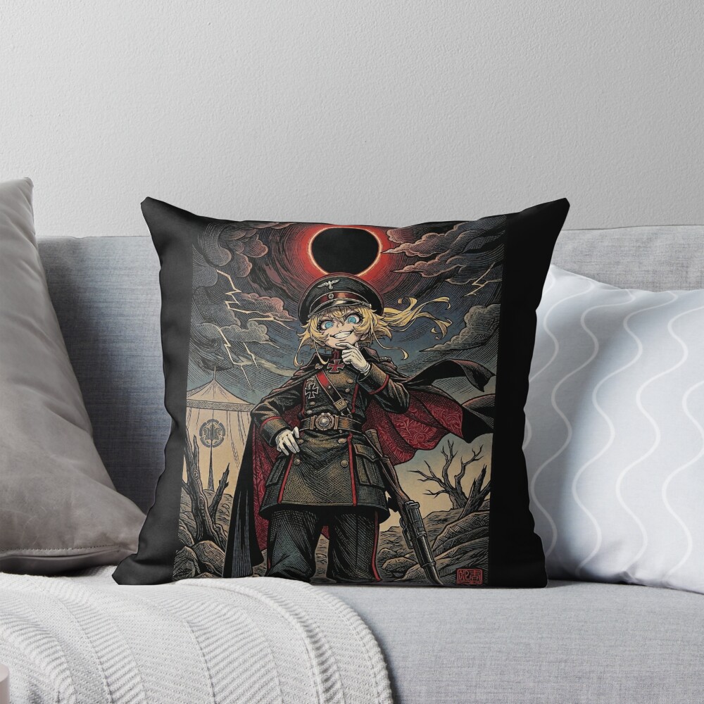 Vintage Tanya Degurechaff Anime Throw Pillow